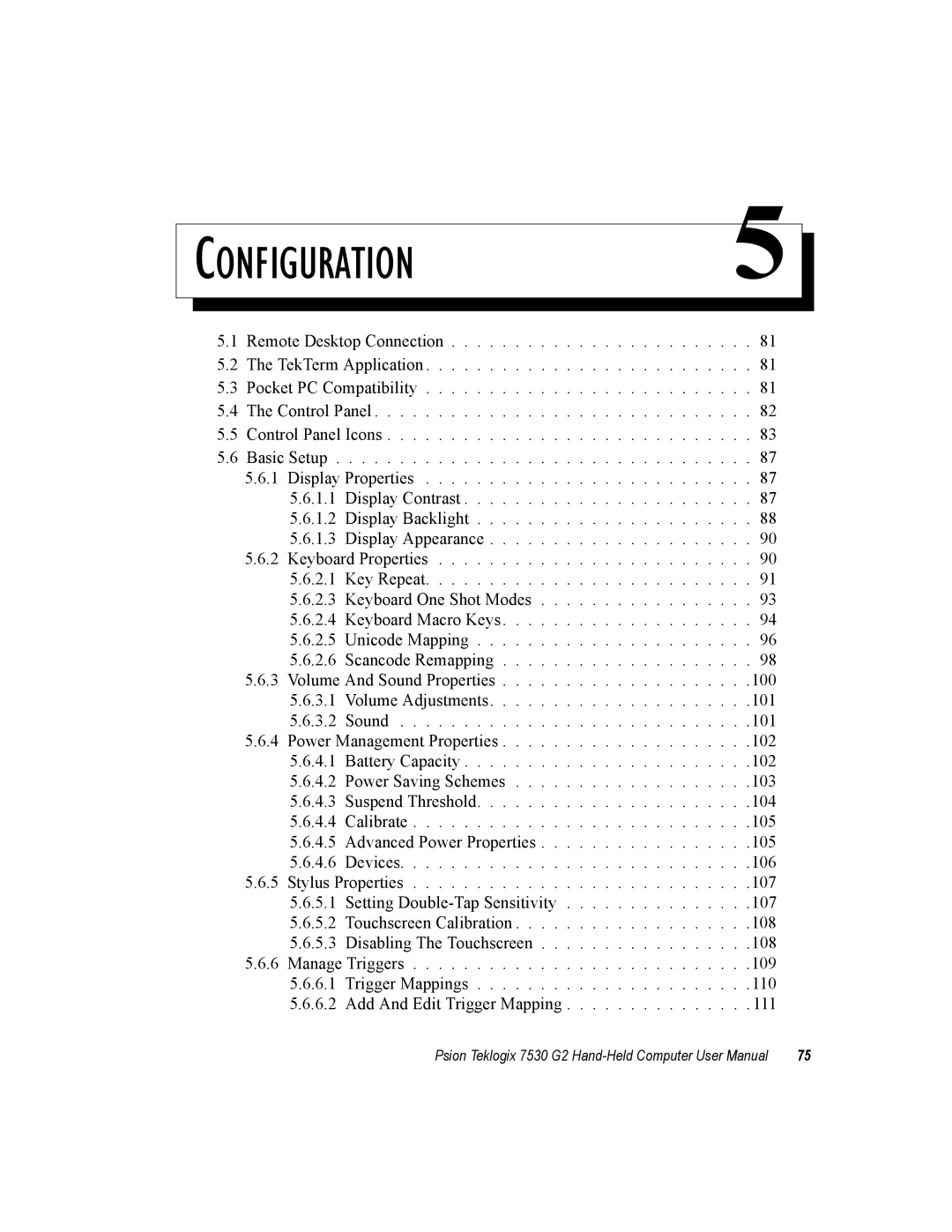 Psion Teklogix 7530 G2 user manual CONFIGURATION5 