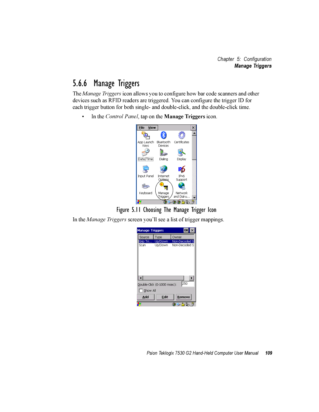 Psion Teklogix 7530 G2 user manual Manage Triggers 