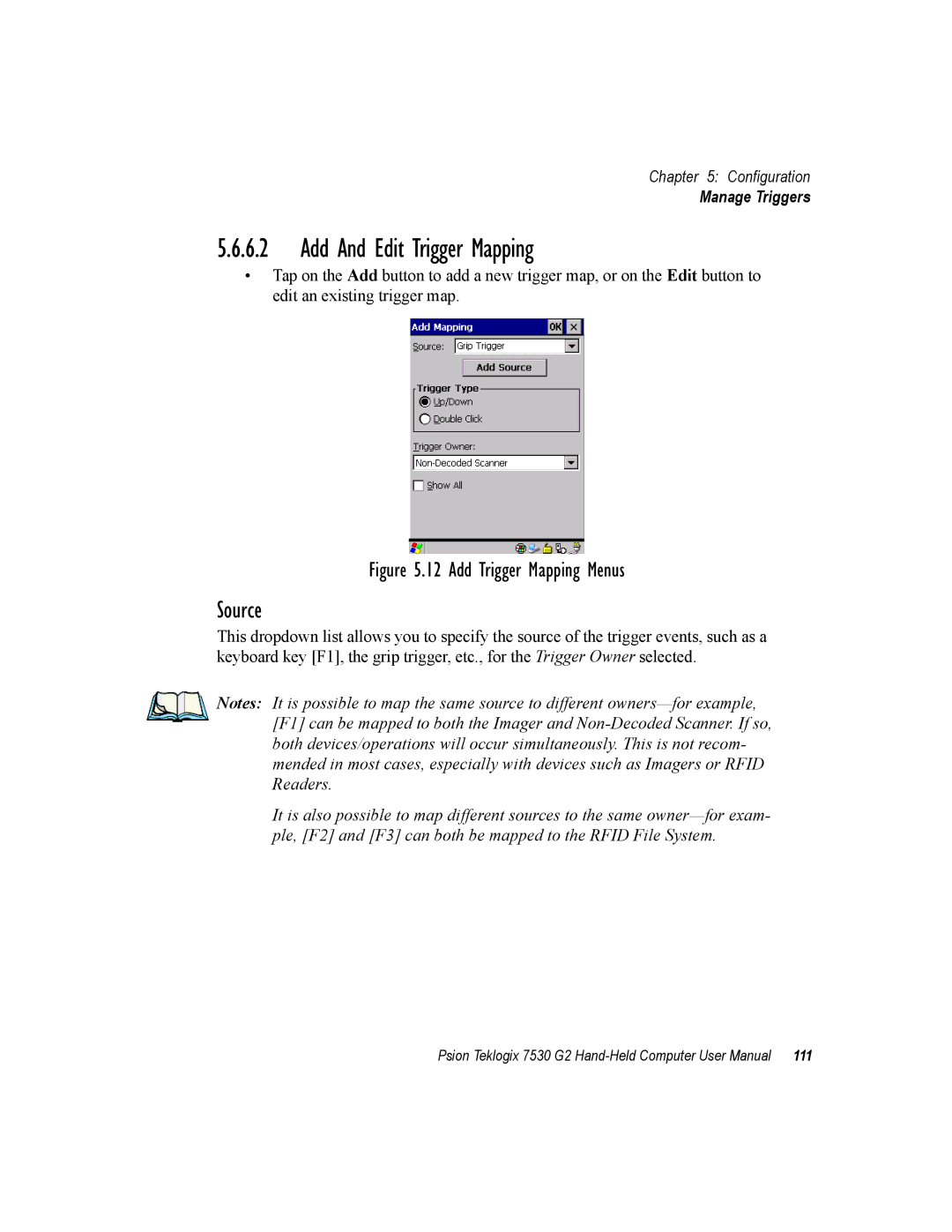 Psion Teklogix 7530 G2 user manual Add And Edit Trigger Mapping, Source 