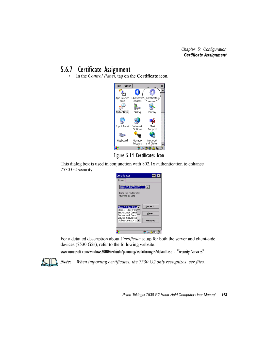 Psion Teklogix 7530 G2 user manual Certificate Assignment 