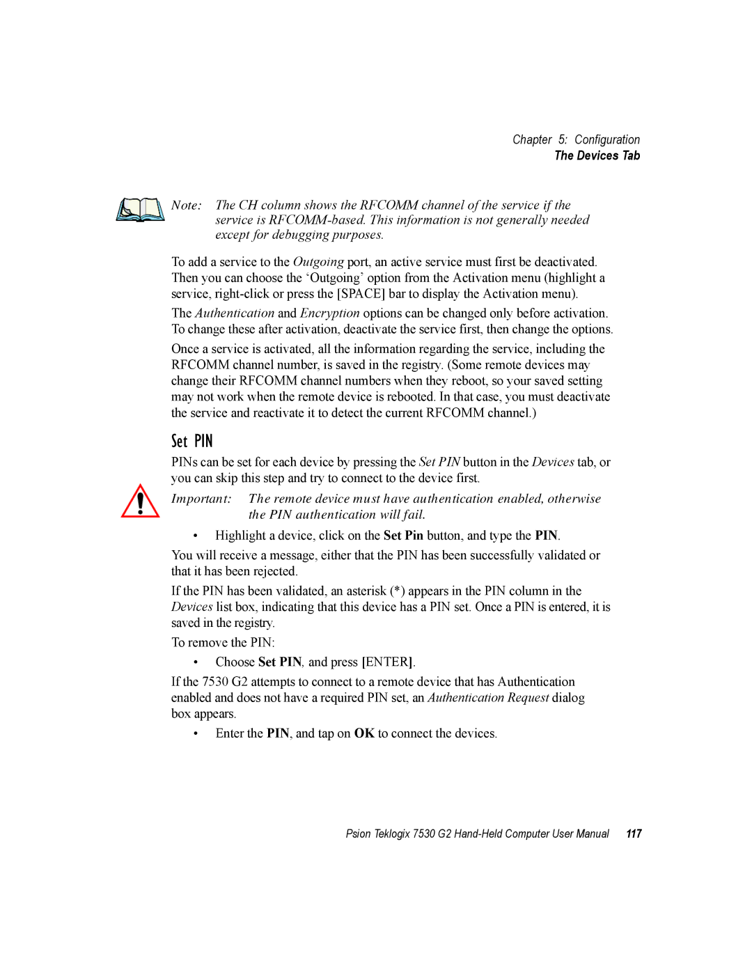 Psion Teklogix 7530 G2 user manual Set PIN 