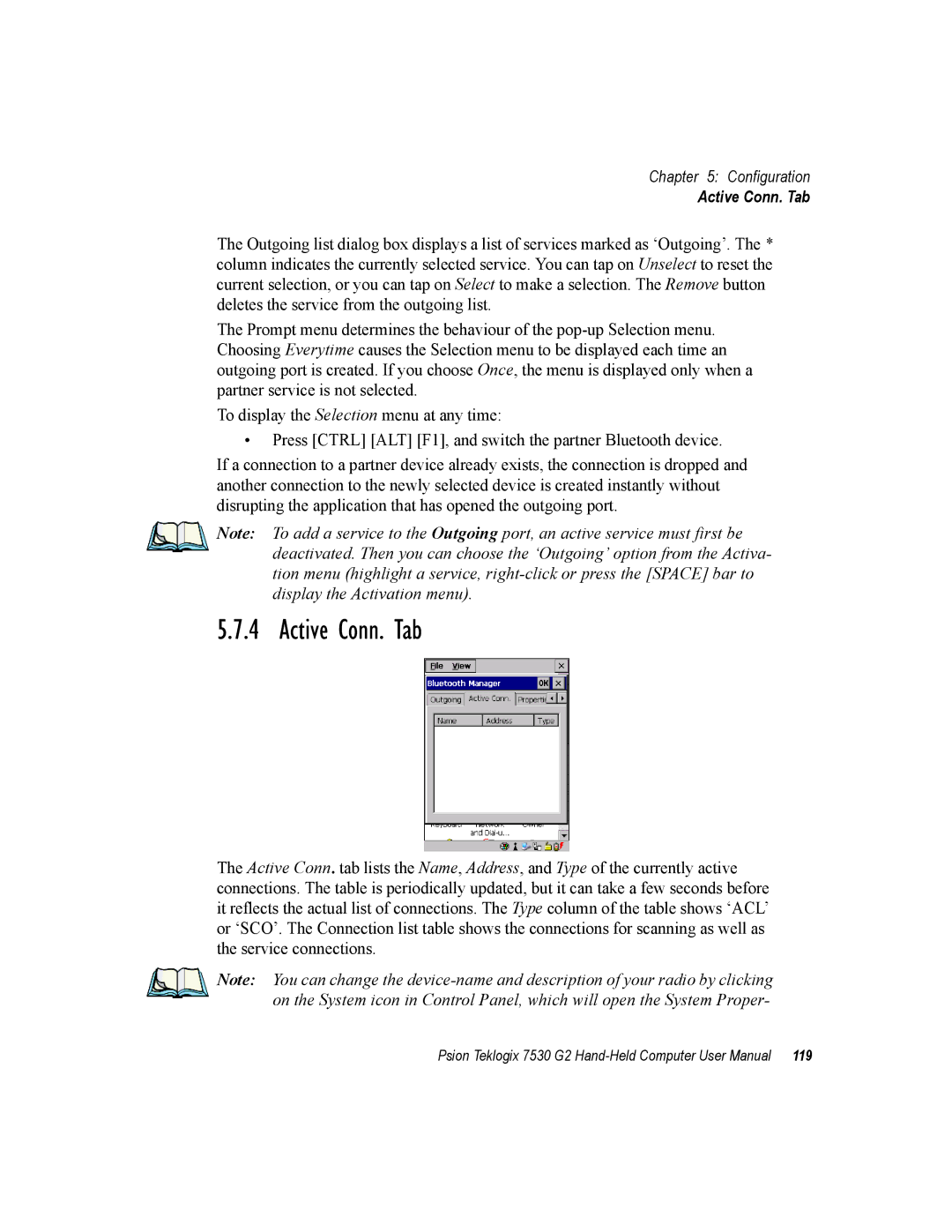 Psion Teklogix 7530 G2 user manual Active Conn. Tab 