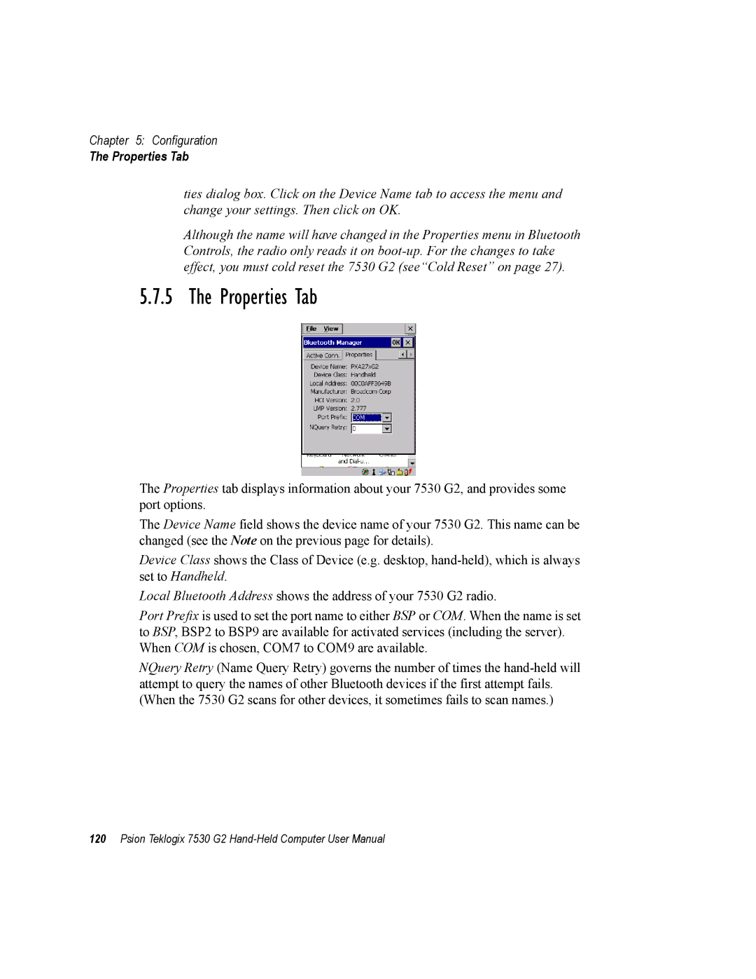 Psion Teklogix 7530 G2 user manual Properties Tab 