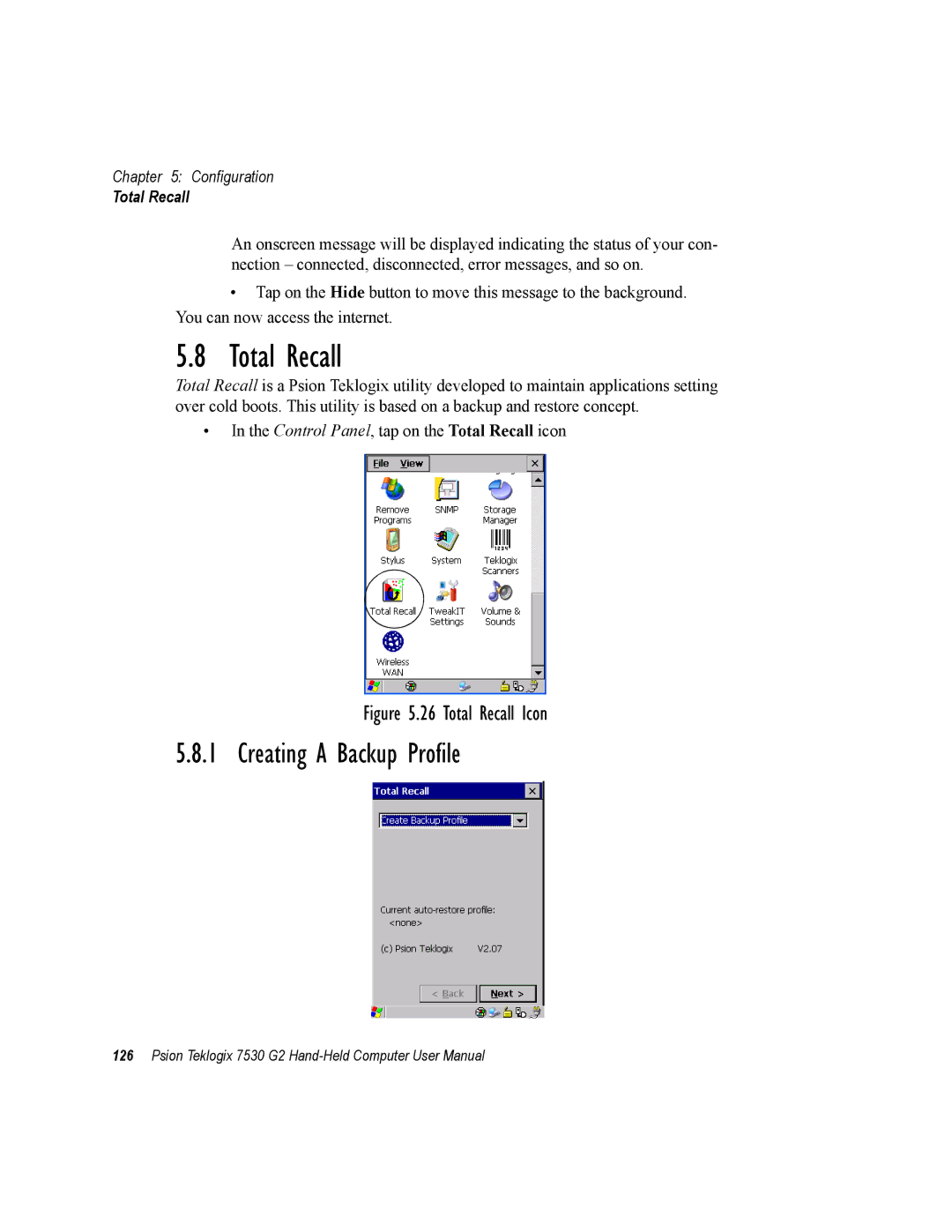 Psion Teklogix 7530 G2 user manual Total Recall, Creating a Backup Profile 