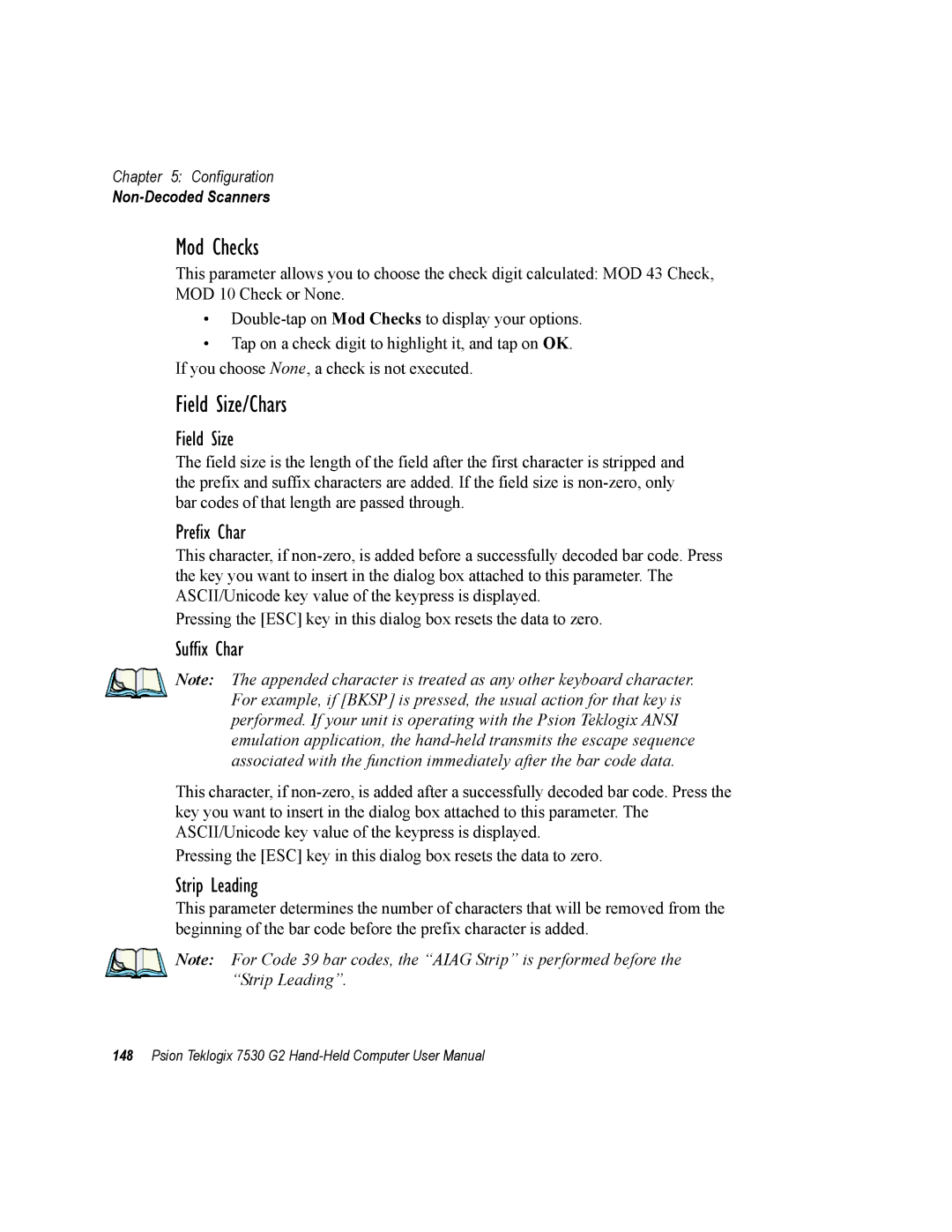 Psion Teklogix 7530 G2 user manual Mod Checks, Field Size/Chars 