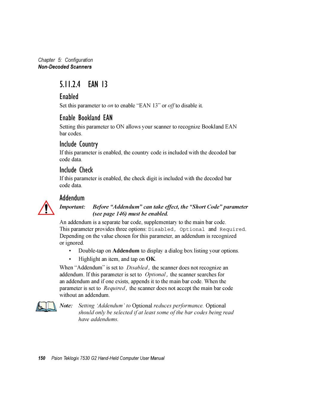 Psion Teklogix 7530 G2 user manual 11.2.4 EAN, Enable Bookland EAN, Include Country, Addendum 