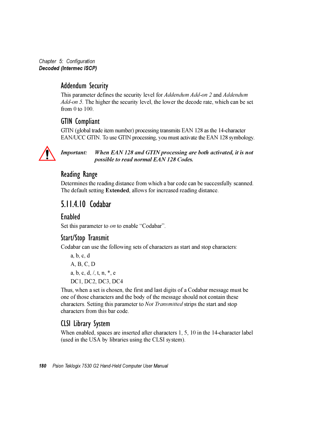 Psion Teklogix 7530 G2 user manual Addendum Security, Clsi Library System 