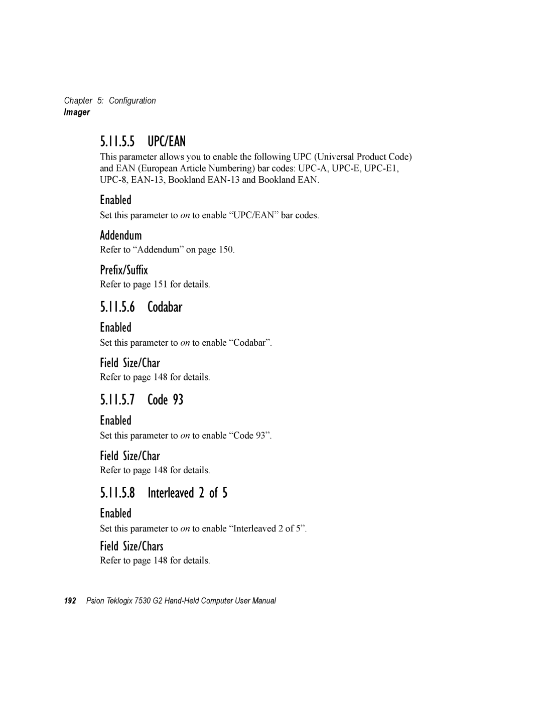 Psion Teklogix 7530 G2 user manual 11.5.5 UPC/EAN, Addendum 