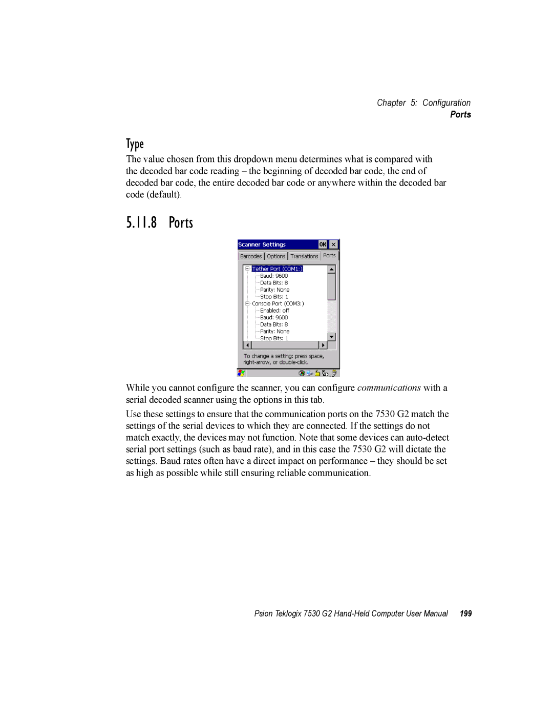 Psion Teklogix 7530 G2 user manual Ports, Type 