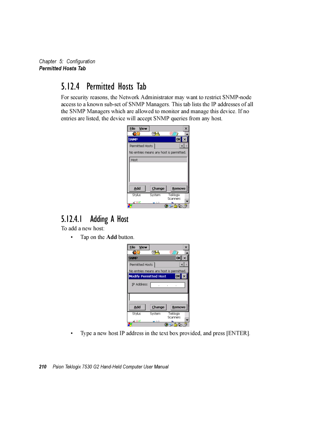 Psion Teklogix 7530 G2 user manual Permitted Hosts Tab, Adding a Host 