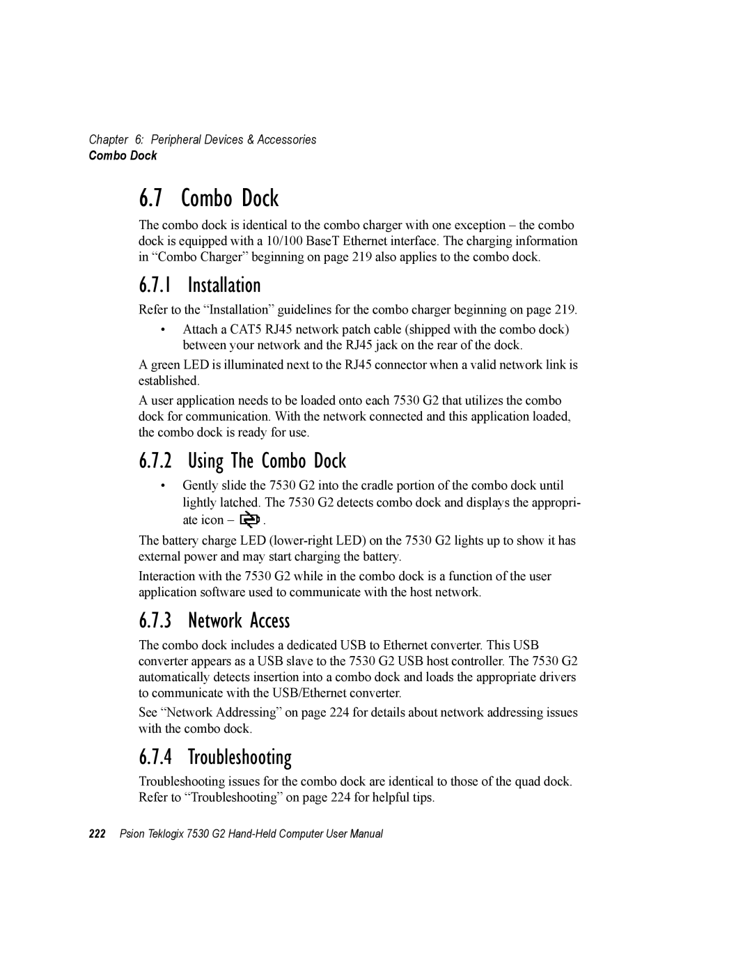 Psion Teklogix 7530 G2 user manual Using The Combo Dock, Network Access 