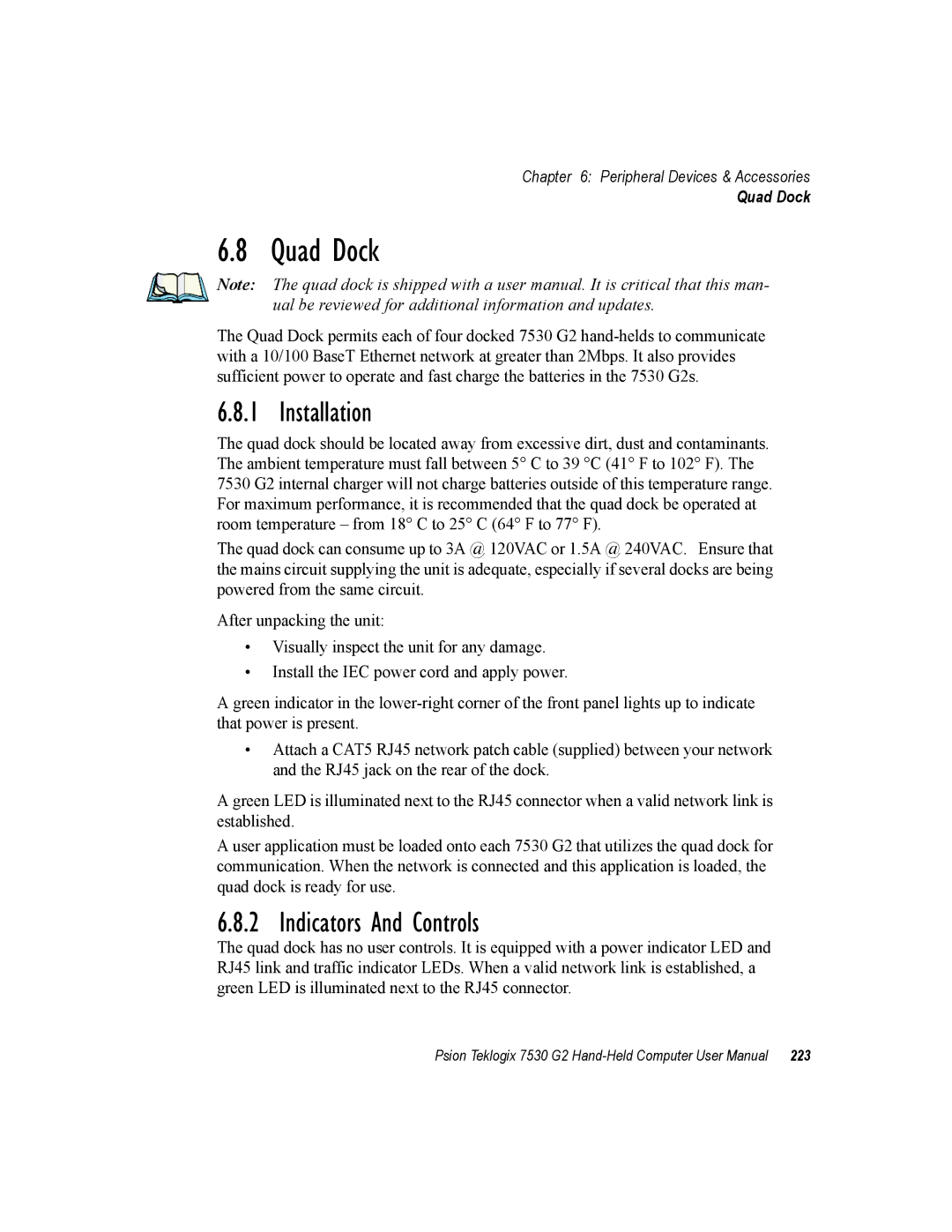 Psion Teklogix 7530 G2 user manual Quad Dock, Indicators And Controls 