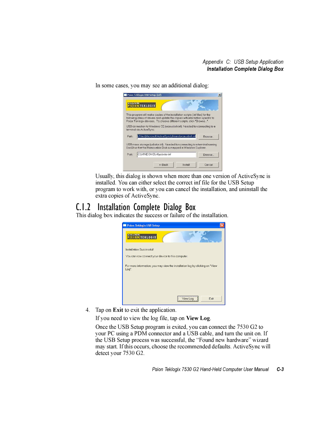 Psion Teklogix 7530 G2 user manual Installation Complete Dialog Box 