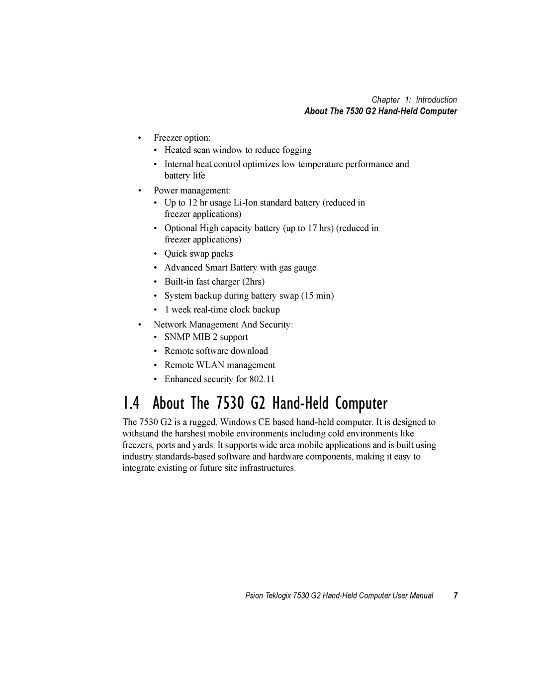 Psion Teklogix user manual About The 7530 G2 Hand-Held Computer 