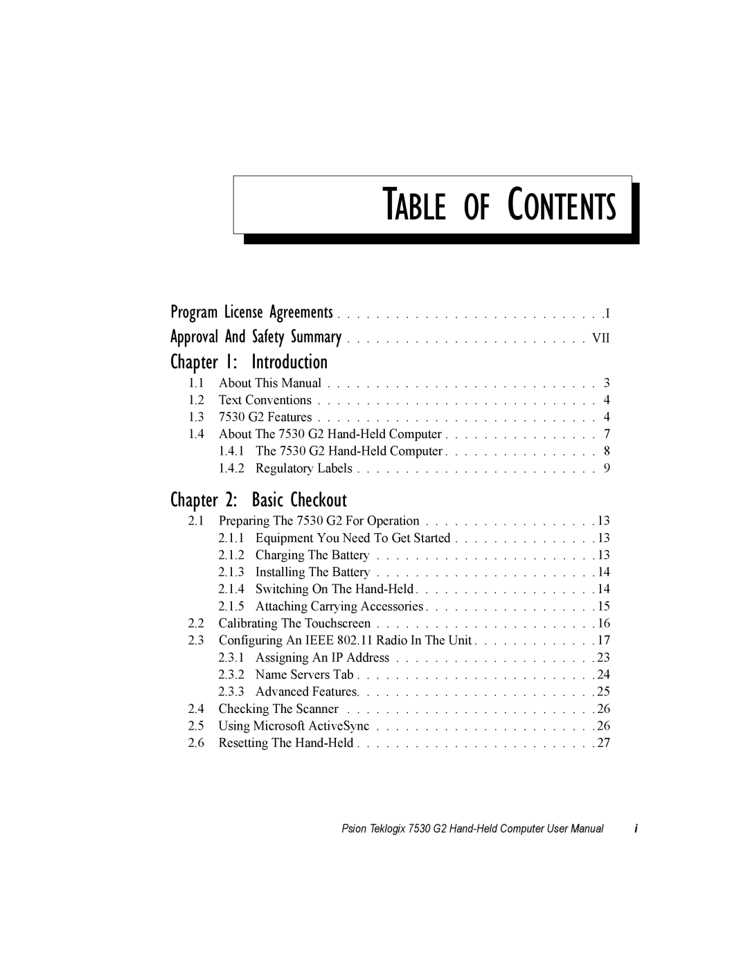 Psion Teklogix 7530 G2 user manual Table of Contents 