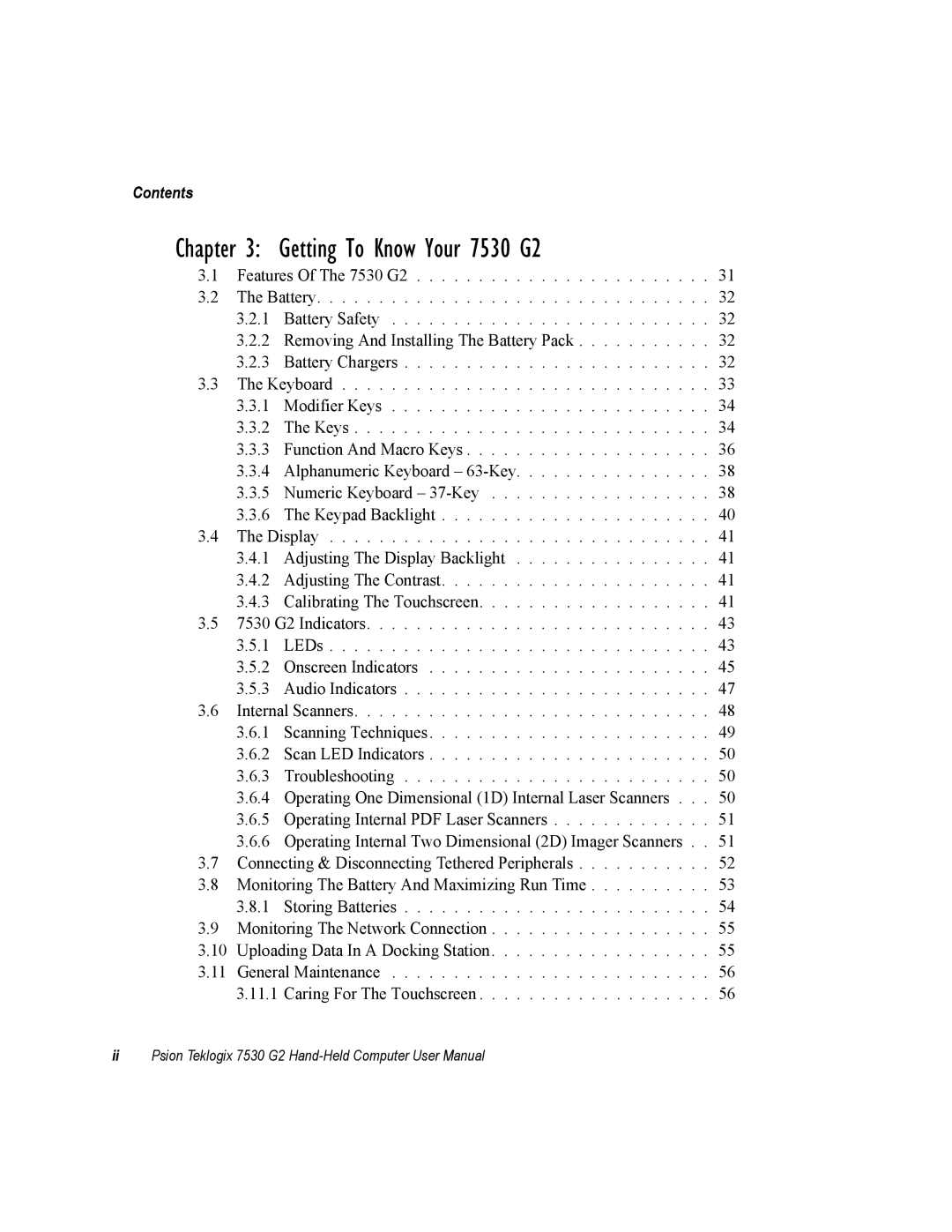 Psion Teklogix user manual Getting To Know Your 7530 G2, Contents 