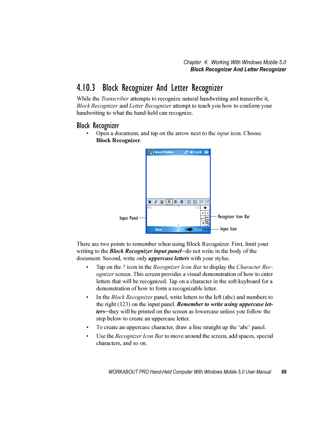 Psion Teklogix 8100107B user manual Block Recognizer And Letter Recognizer 