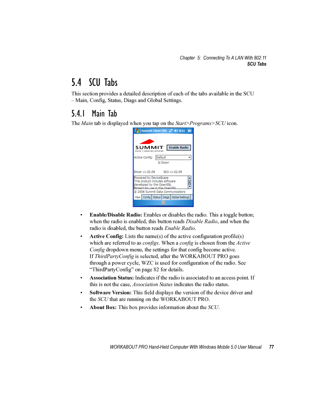 Psion Teklogix 8100107B user manual SCU Tabs, Main Tab 