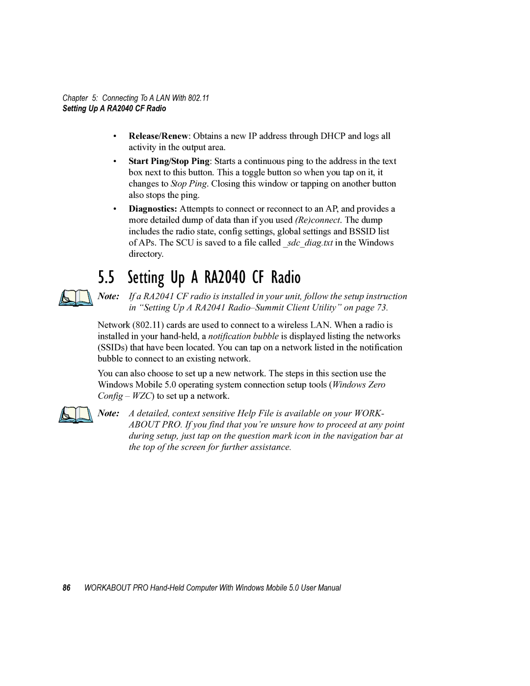 Psion Teklogix 8100107B user manual Setting Up a RA2040 CF Radio 