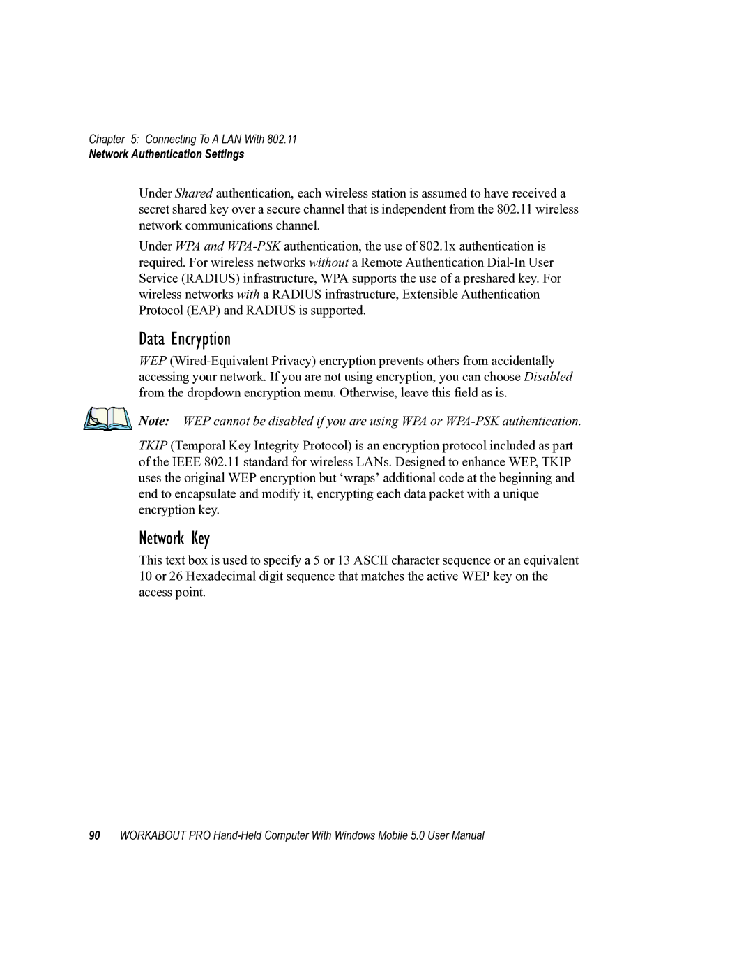 Psion Teklogix 8100107B user manual Data Encryption, Network Key 