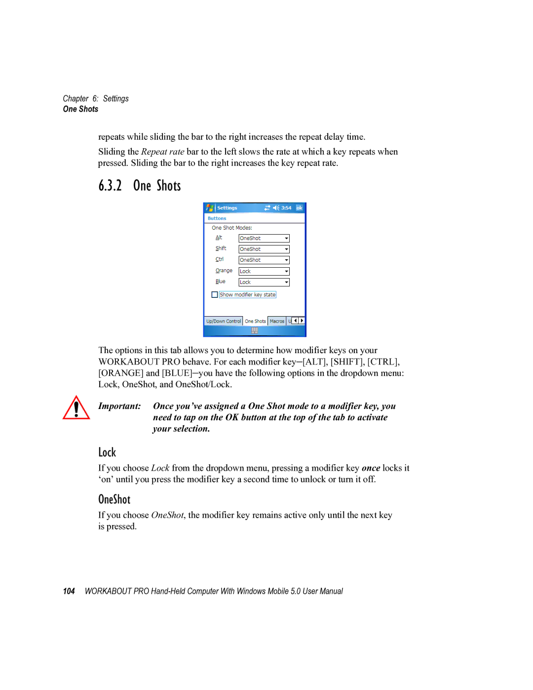 Psion Teklogix 8100107B user manual One Shots, Lock, OneShot 