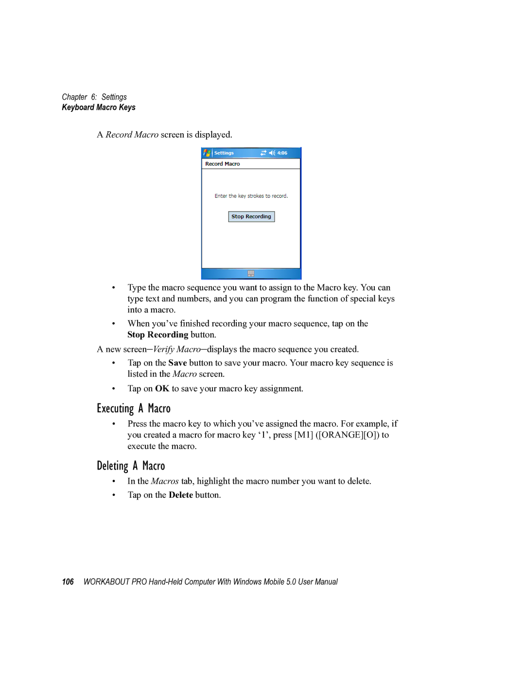 Psion Teklogix 8100107B user manual Executing a Macro, Deleting a Macro 