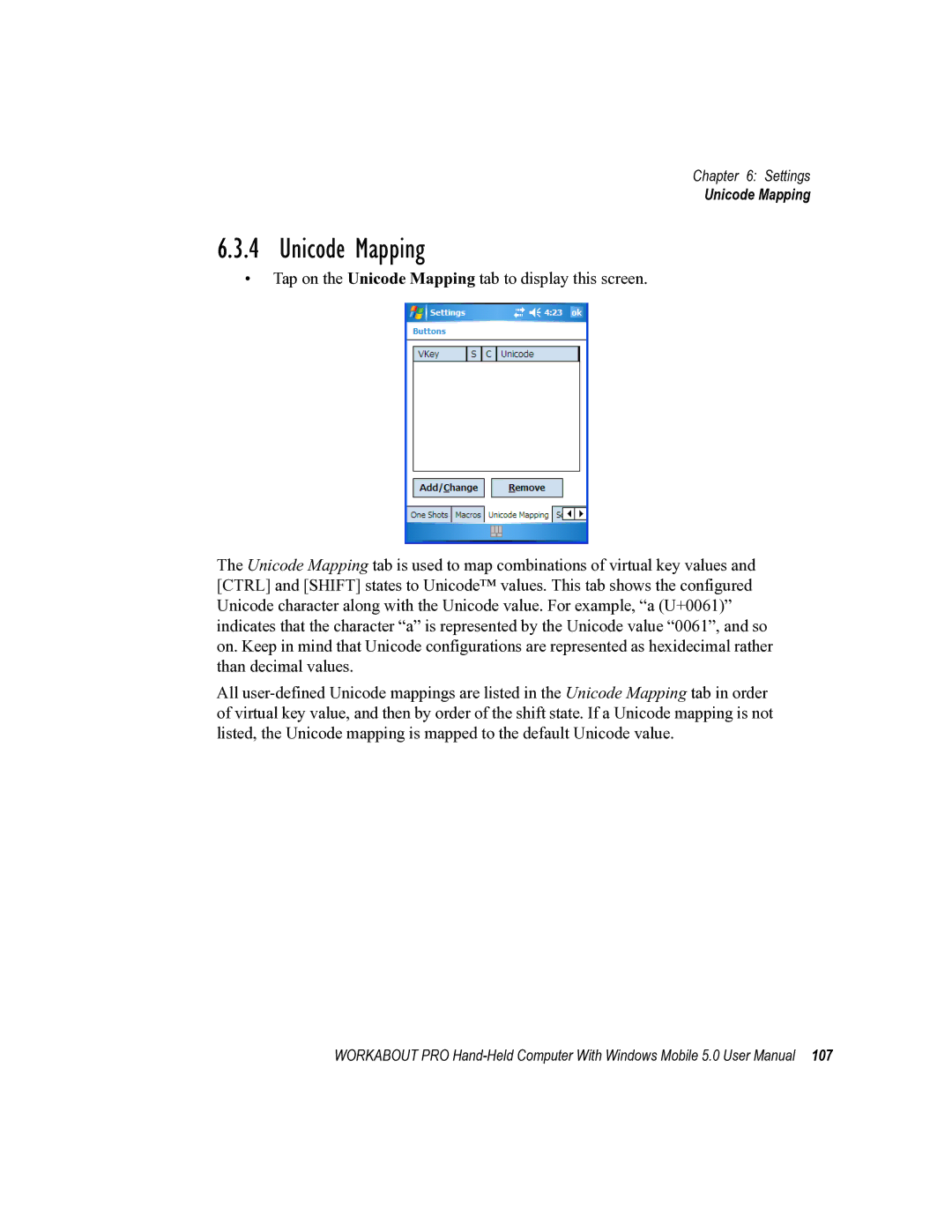 Psion Teklogix 8100107B user manual Unicode Mapping 