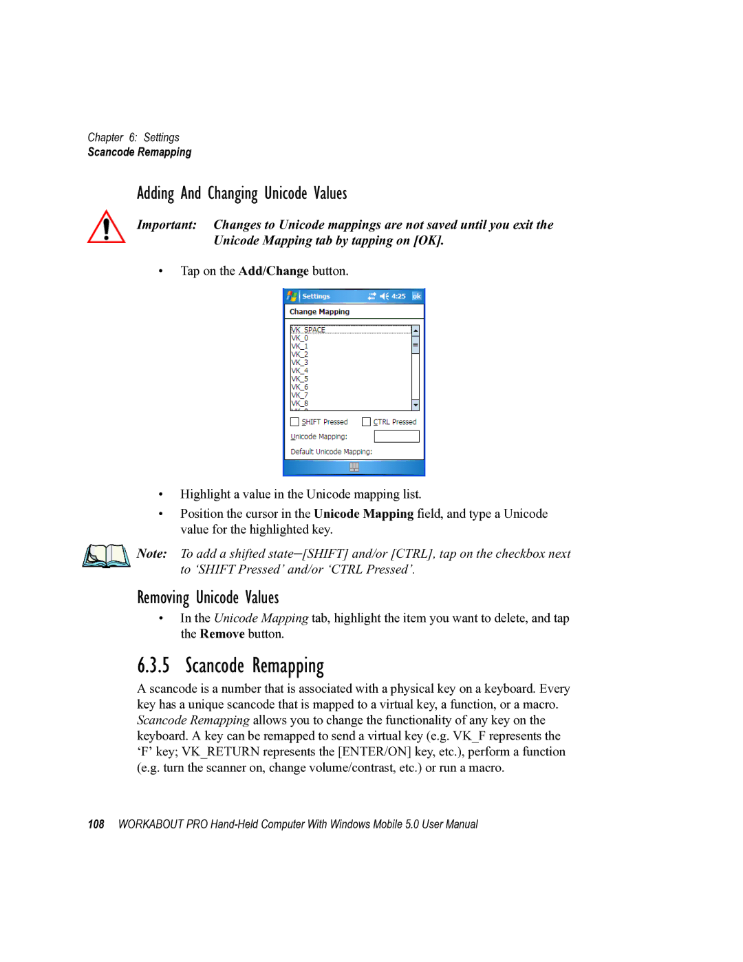 Psion Teklogix 8100107B user manual Scancode Remapping, Adding And Changing Unicode Values, Removing Unicode Values 