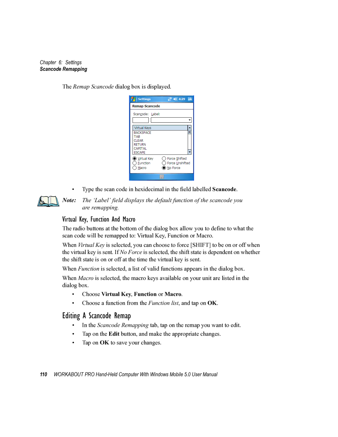 Psion Teklogix 8100107B user manual Editing a Scancode Remap, Choose Virtual Key, Function or Macro 