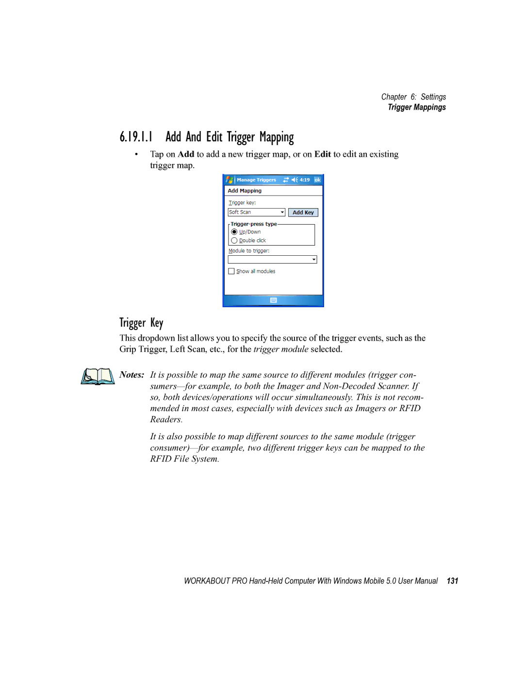 Psion Teklogix 8100107B user manual Add And Edit Trigger Mapping, Trigger Key 