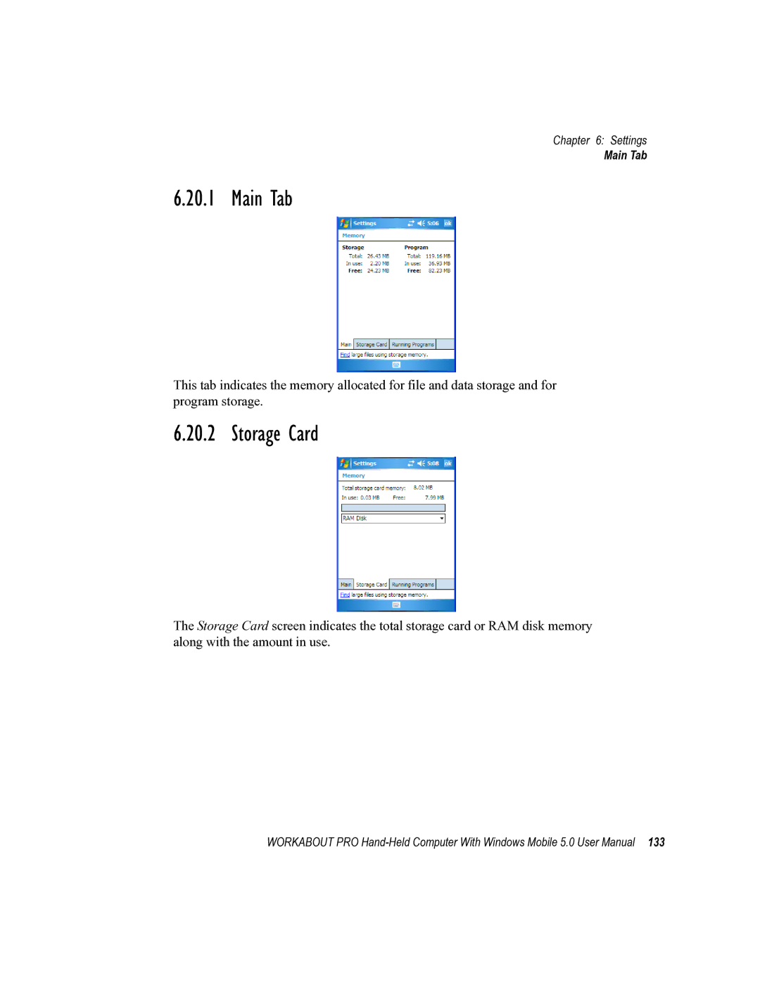 Psion Teklogix 8100107B user manual Main Tab, Storage Card 