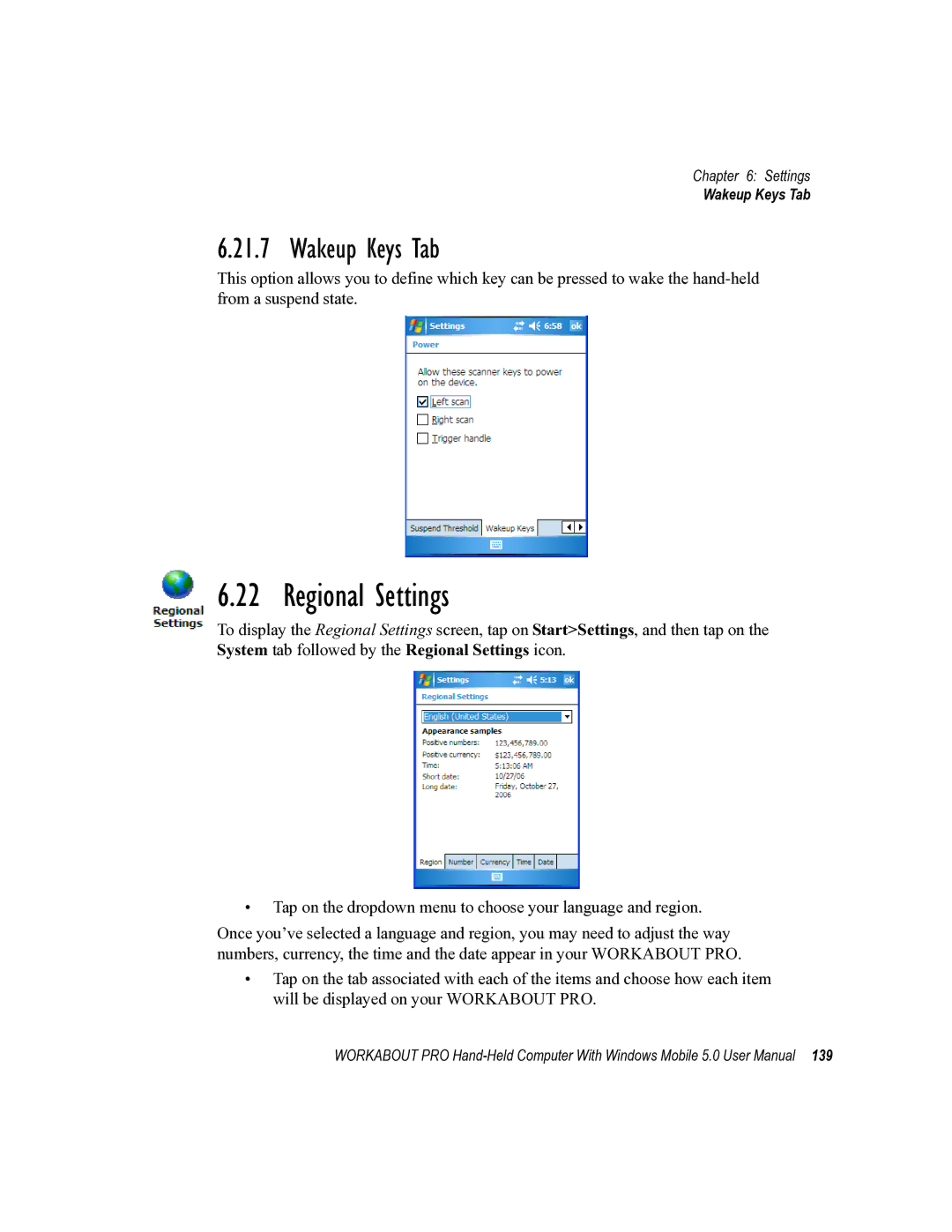 Psion Teklogix 8100107B user manual Regional Settings, Wakeup Keys Tab 