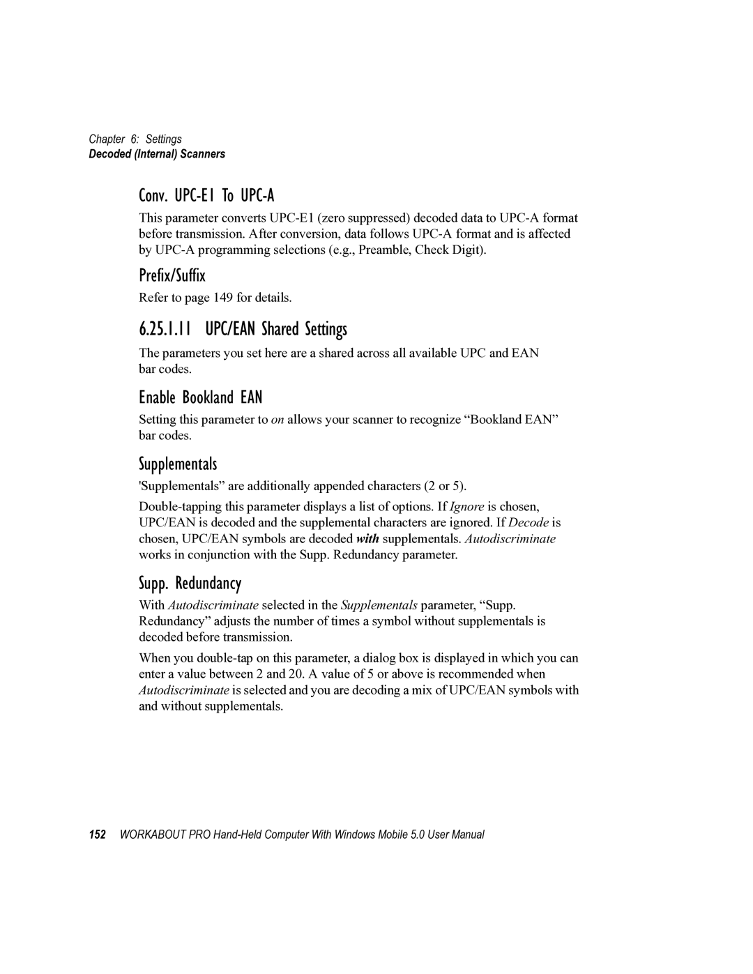 Psion Teklogix 8100107B 25.1.11 UPC/EAN Shared Settings, Conv. UPC-E1 To UPC-A, Enable Bookland EAN, Supplementals 