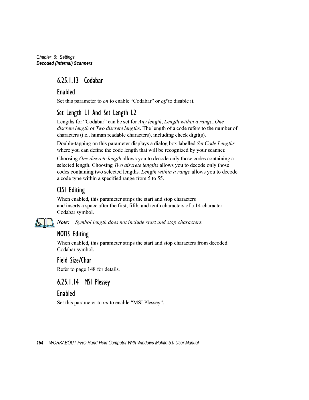 Psion Teklogix 8100107B user manual Codabar, MSI Plessey, Clsi Editing, Notis Editing 