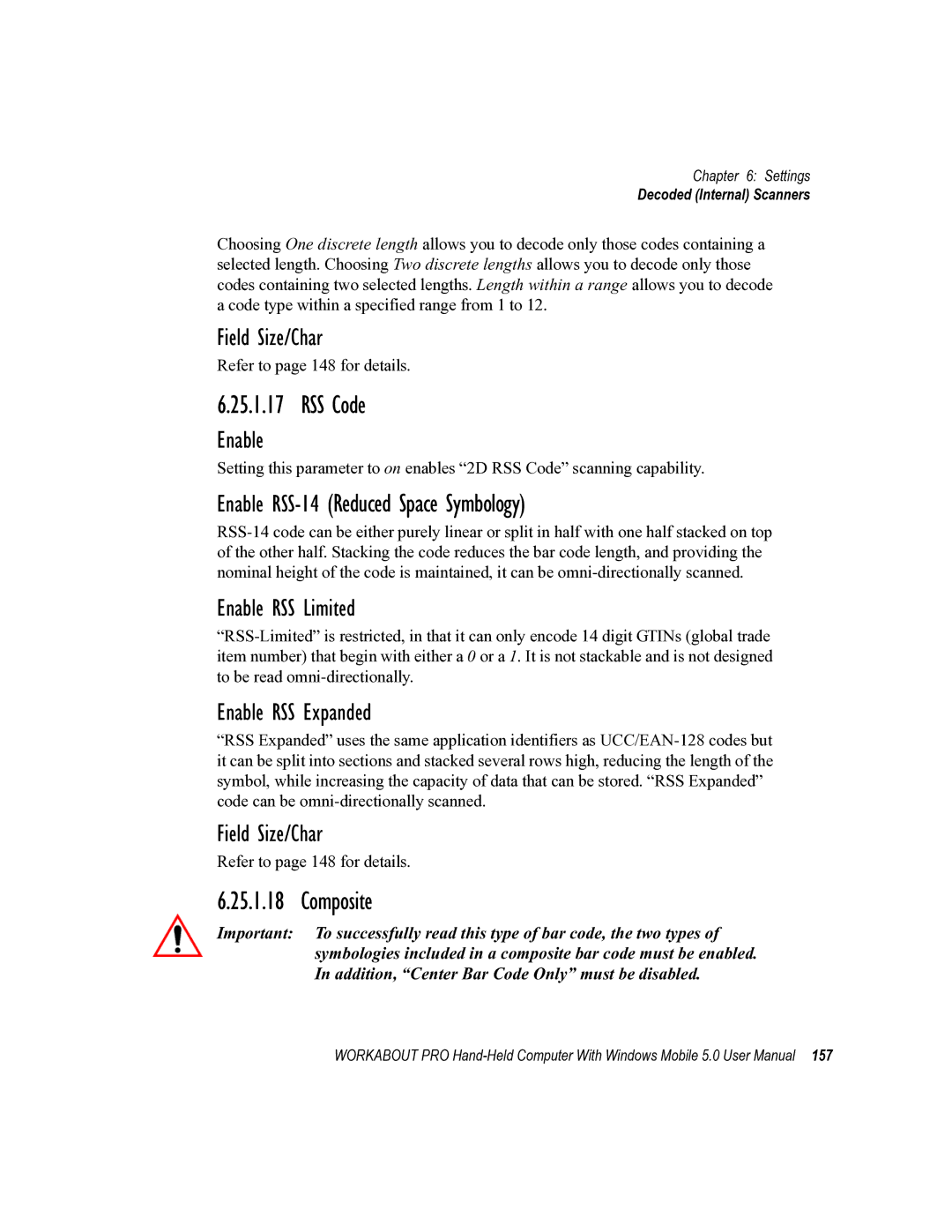 Psion Teklogix 8100107B user manual RSS Code, Enable RSS-14Reduced Space Symbology, Composite 