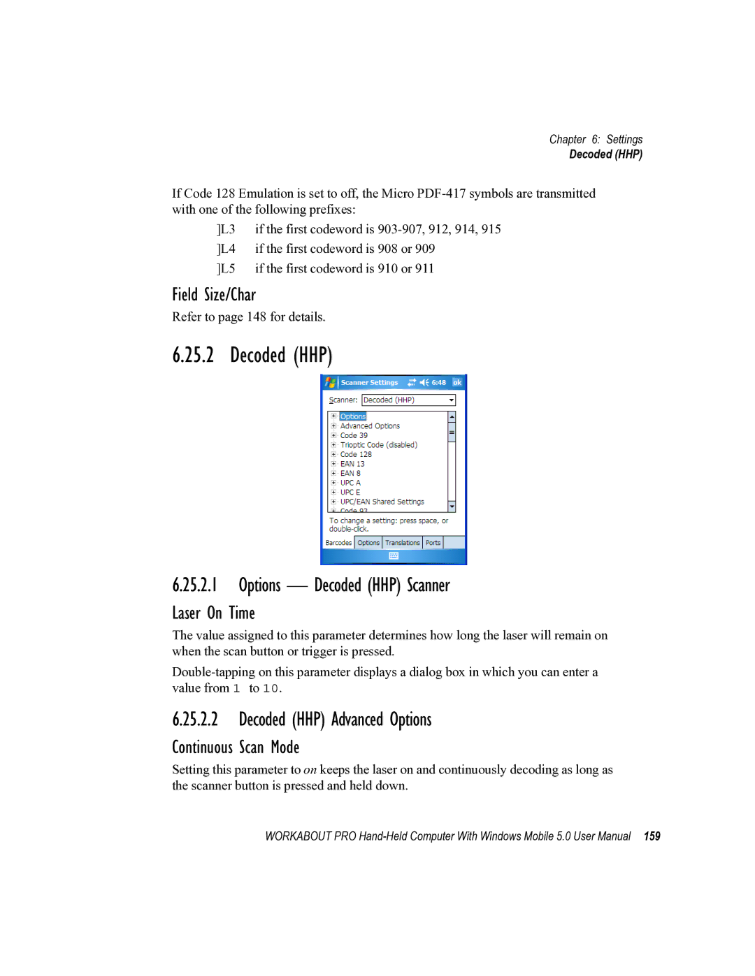 Psion Teklogix 8100107B user manual Options Decoded HHP Scanner, Decoded HHP Advanced Options 