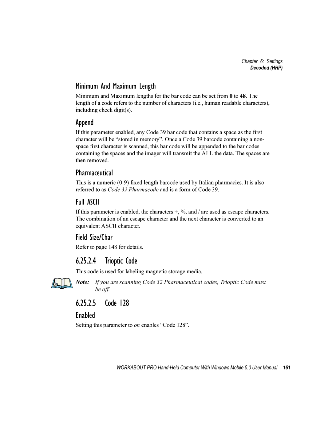 Psion Teklogix 8100107B user manual Trioptic Code, Minimum And Maximum Length, Append, Pharmaceutical 