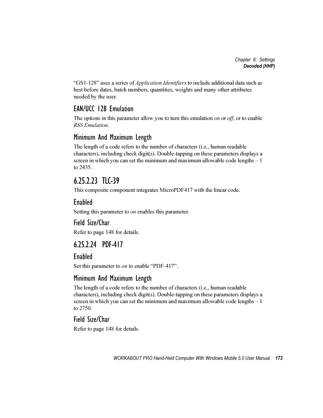 Psion Teklogix 8100107B user manual TLC-39, EAN/UCC 128 Emulation, Enabled Minimum And Maximum Length 