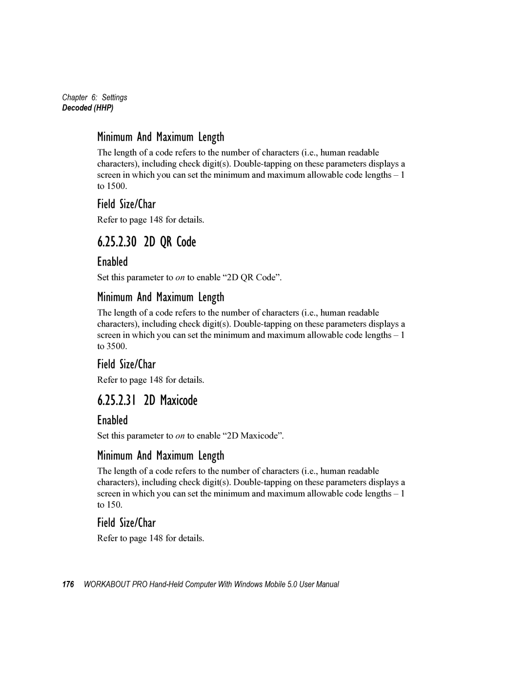 Psion Teklogix 8100107B user manual 25.2.30 2D QR Code, 25.2.31 2D Maxicode 