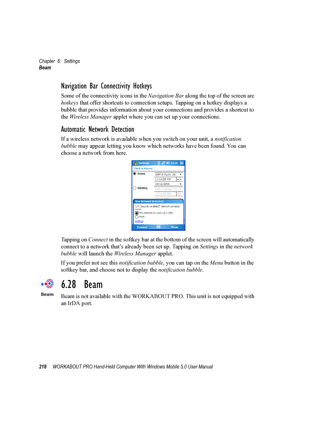 Psion Teklogix 8100107B user manual Beam, Navigation Bar Connectivity Hotkeys, Automatic Network Detection 