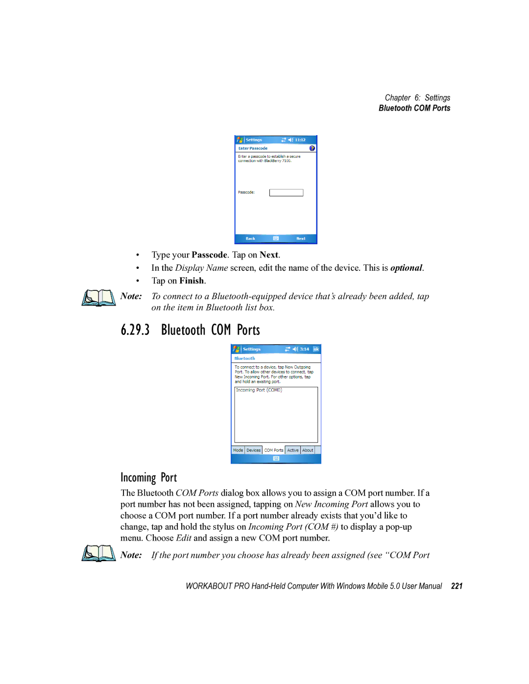 Psion Teklogix 8100107B user manual Bluetooth COM Ports, Incoming Port 