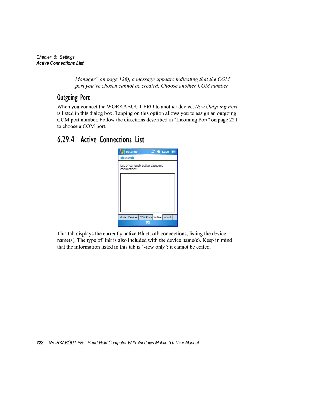 Psion Teklogix 8100107B user manual Active Connections List, Outgoing Port 