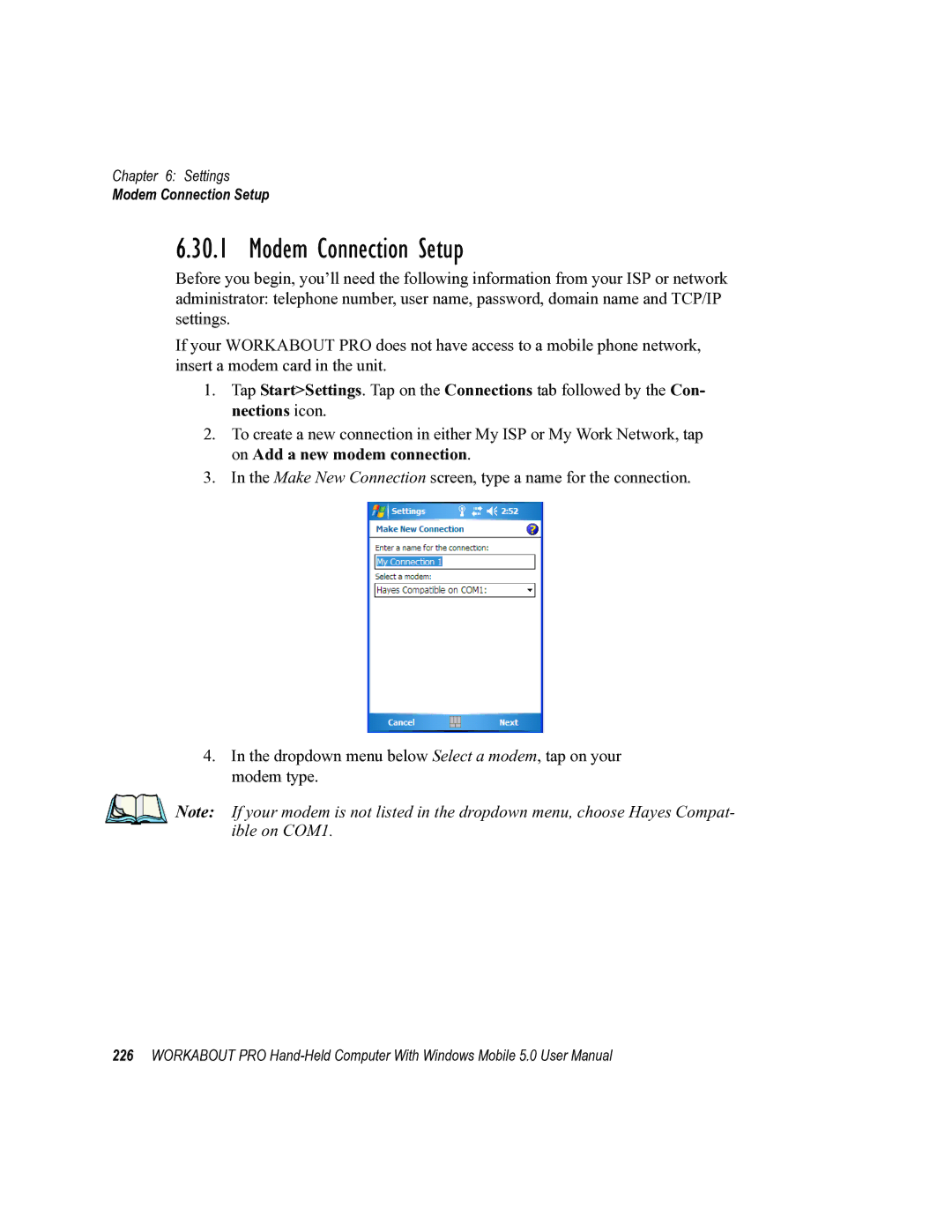 Psion Teklogix 8100107B user manual Modem Connection Setup 