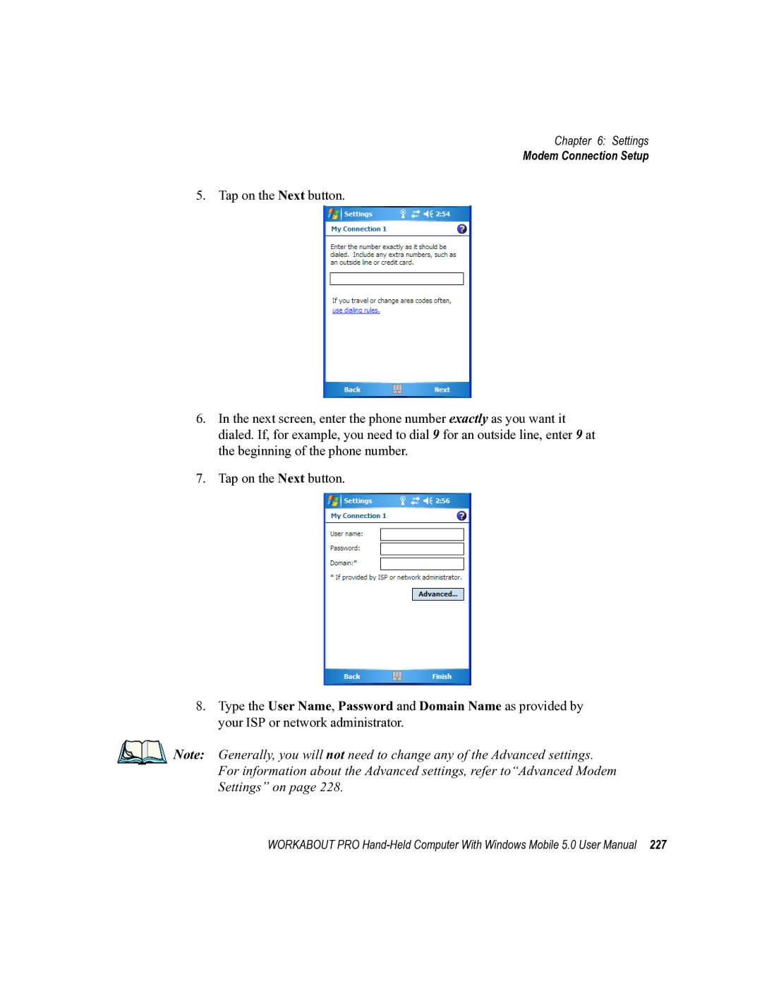 Psion Teklogix 8100107B user manual Modem Connection Setup 