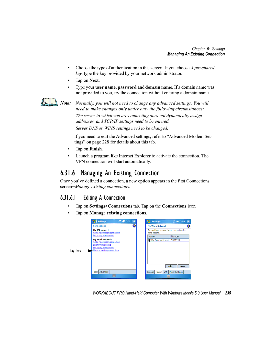 Psion Teklogix 8100107B user manual Managing An Existing Connection, Editing a Connection 