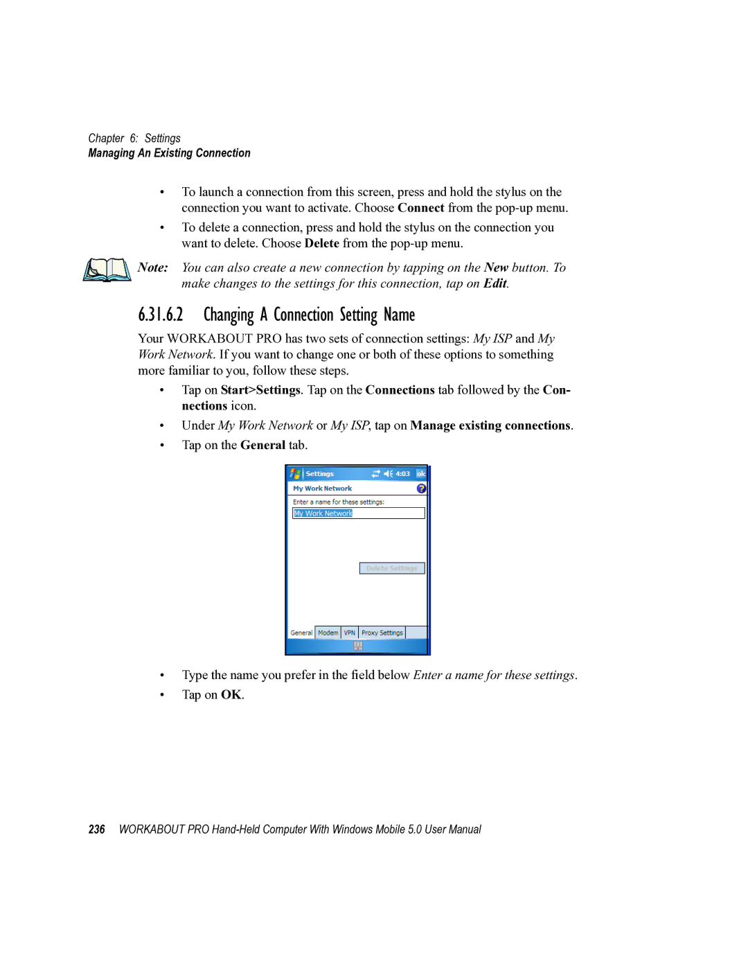 Psion Teklogix 8100107B user manual Changing a Connection Setting Name 