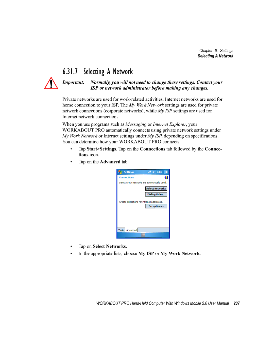 Psion Teklogix 8100107B user manual Selecting a Network, Tap on Select Networks 