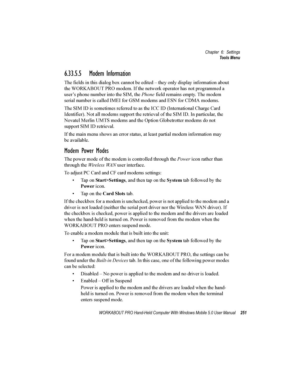 Psion Teklogix 8100107B user manual Modem Information, Modem Power Modes 