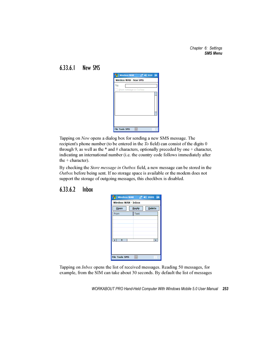 Psion Teklogix 8100107B user manual New SMS, Inbox 