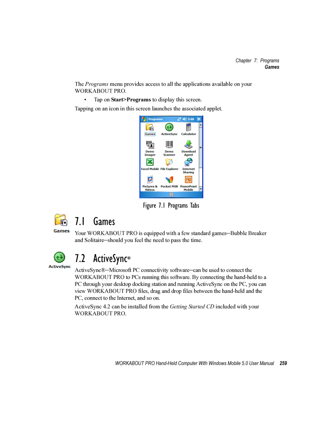 Psion Teklogix 8100107B user manual Games, ActiveSync 